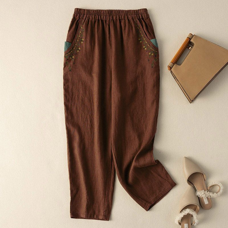 【Coton Et Lin】Pantalon Décontracté Vintage