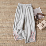 【100% Cotone】Pantaloni Casual Ricamati A Fiori