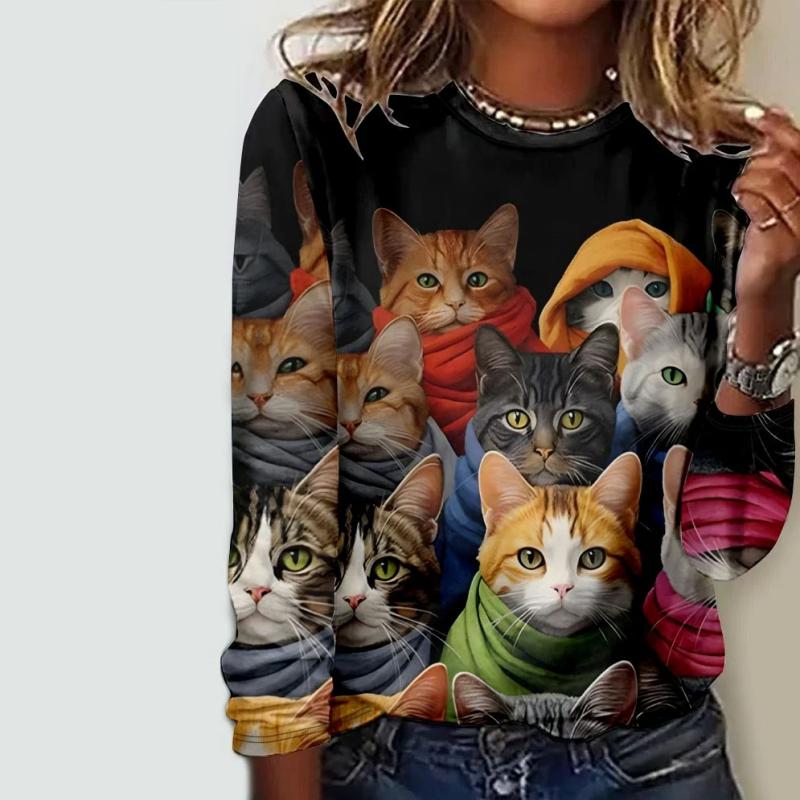 T-Shirt Con Stampa Gatto Creativo