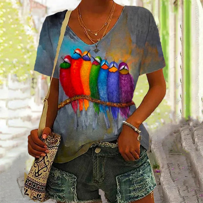 Abstrakti lintu värikäs t-paita