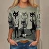 T-Shirt Stampata Con Gatto Creativo