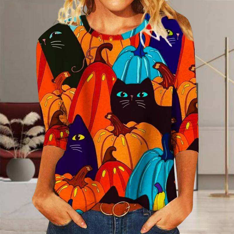 Halloween Creative Cat Print T-Shirt