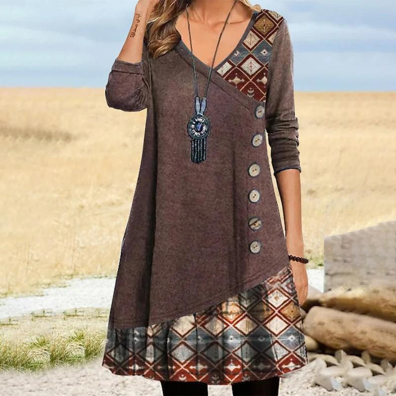 Vintage geometrische patchwork -jurk
