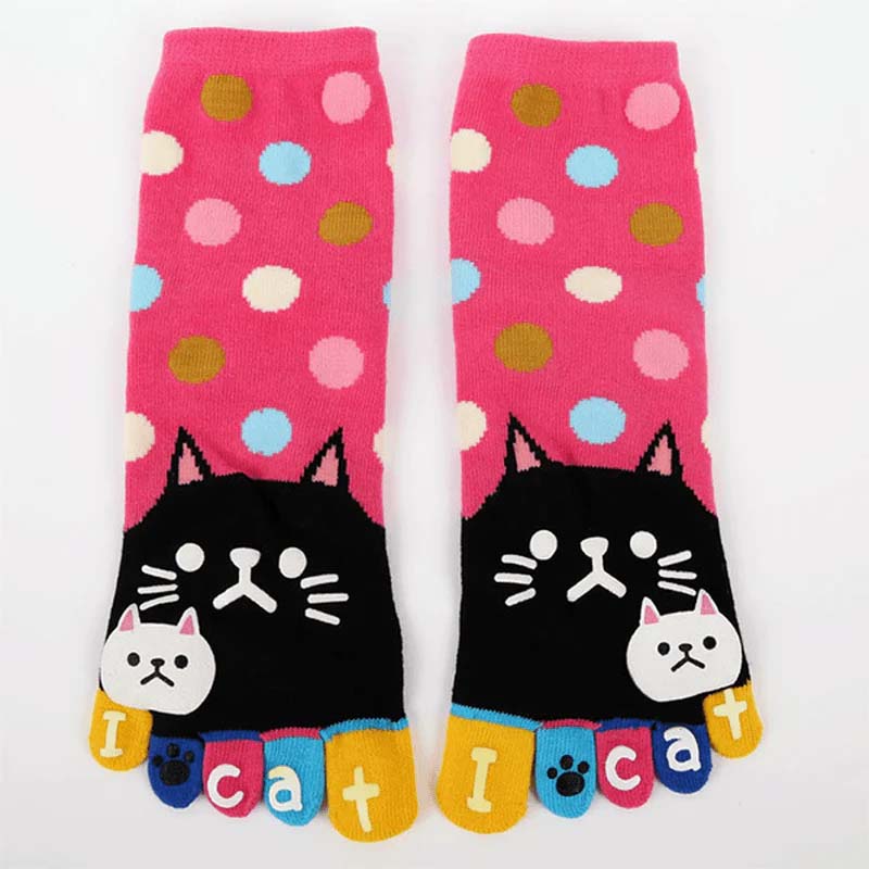 5-Finger-Socken Mit Cartoon-Katze