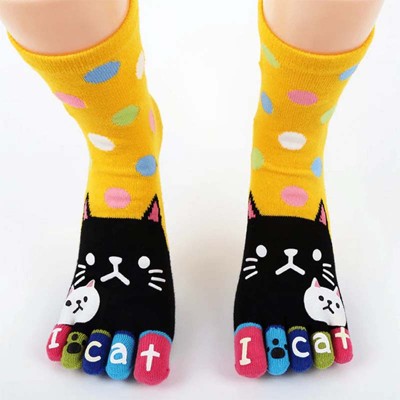 5-Finger-Socken Mit Cartoon-Katze
