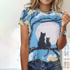 Kissa-tulostettu rento t-paita