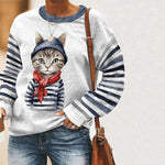 Lässiges Sweatshirt Mit Katzen-Print