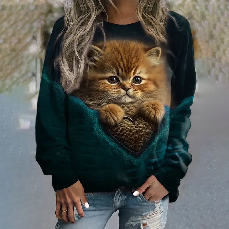 Creatief sweatshirt met kattenprint