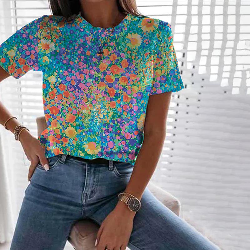 T-Shirt Coloré À Imprimé Fleuri