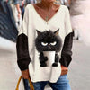 Luova kissan painettu t-paita