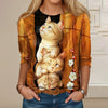 Kissa-tulostettu rento t-paita