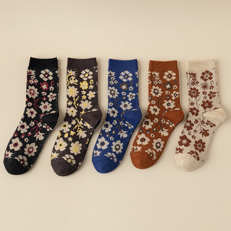 Conjunto de 5 pares de calcetines florales vintage