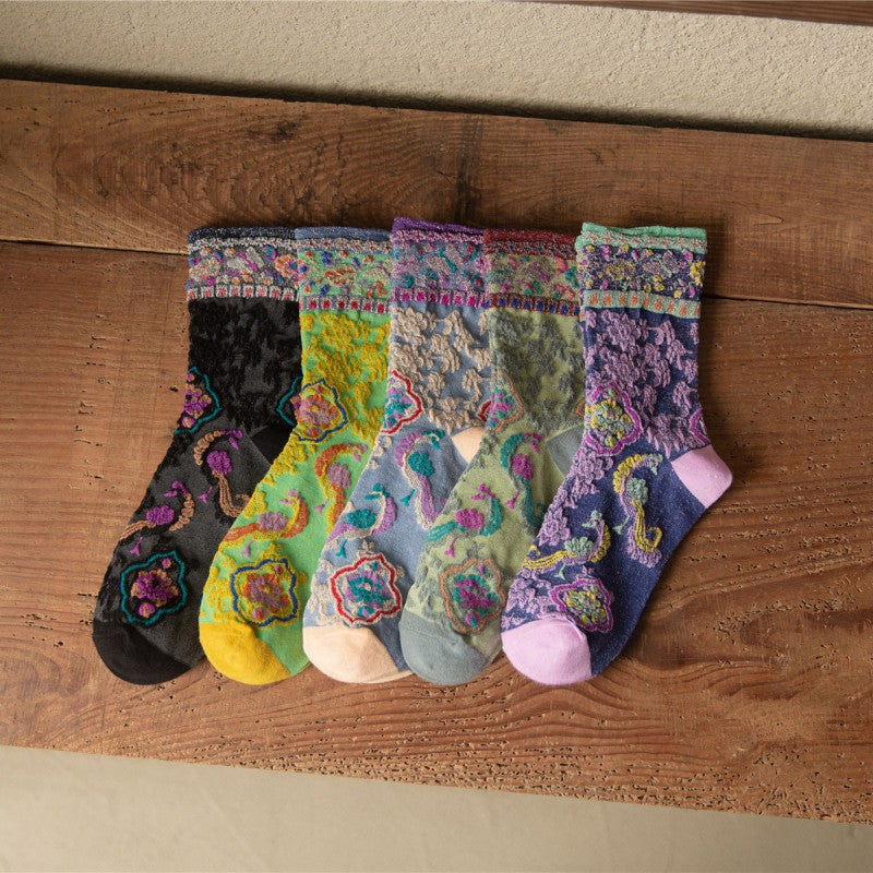 Chaussettes Jacquard Florales Vintage