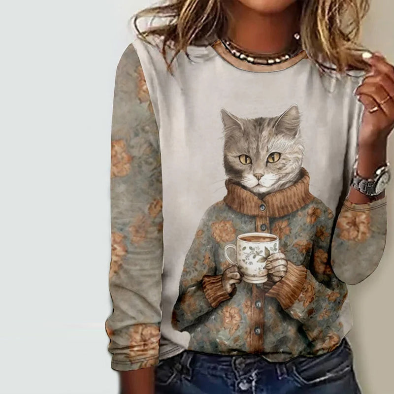 Cat-gedrucktes Freizeit-T-Shirt