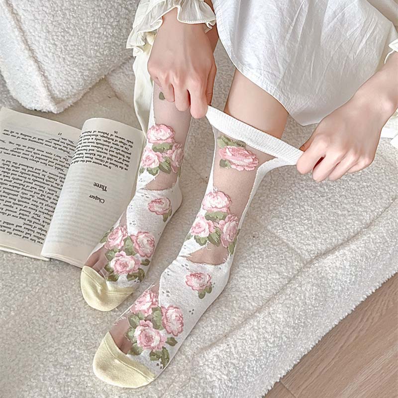 Chaussettes Respirantes En Jacquard Fleuri