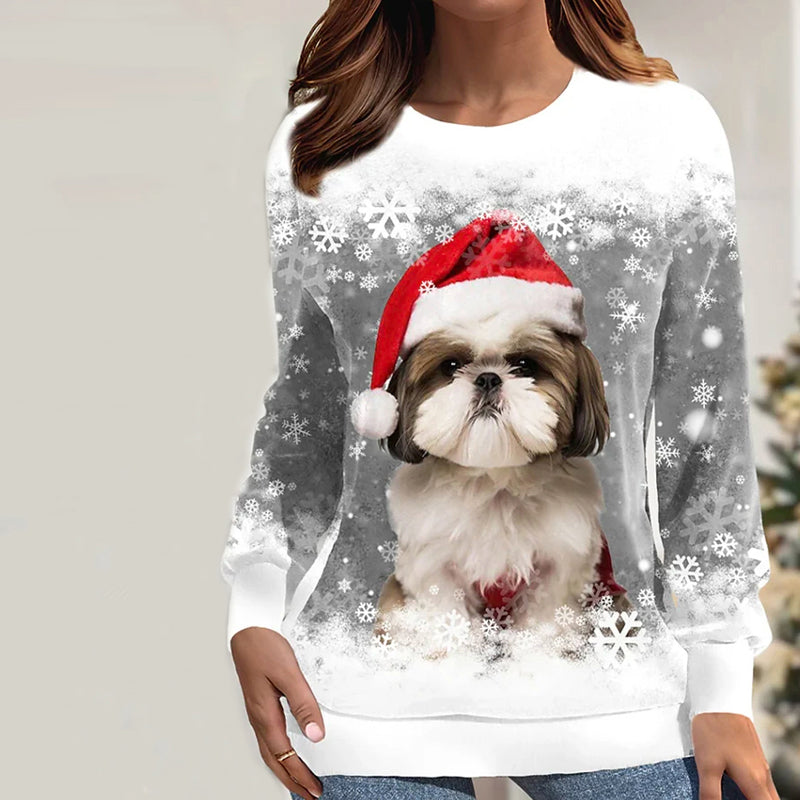 Weihnachts-Sweatshirt Mit Hunde-Print