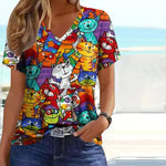 Creatief Kleurrijk T-Shirt Met Kattenprint
