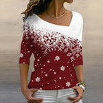 【Langarm】Weihnachts-T-Shirt Mit Farbblock-Print