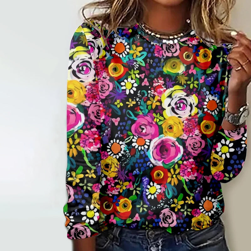Gekleurde bloemenprint T-shirt