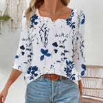 Blusa Casual Con Estampado De Hojas