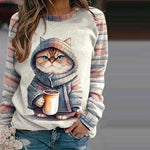 Casual Sweatshirt Met Kattenprint