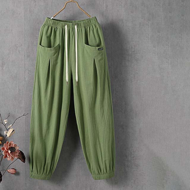 【Algodón Y Lino】Pantalones Casuales De Color Sólido