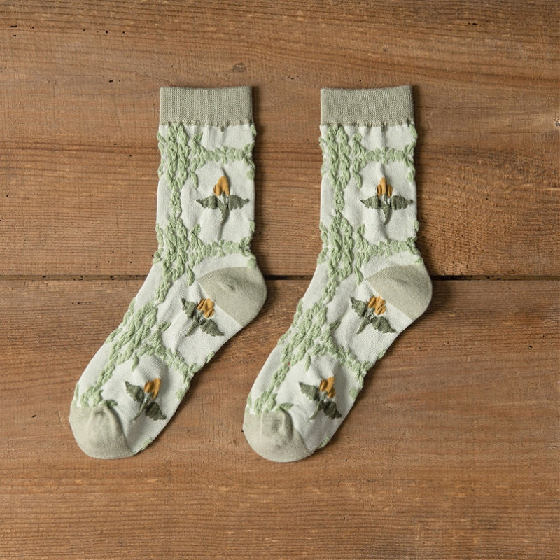 Chaussettes Jacquard Fleuries Vintage