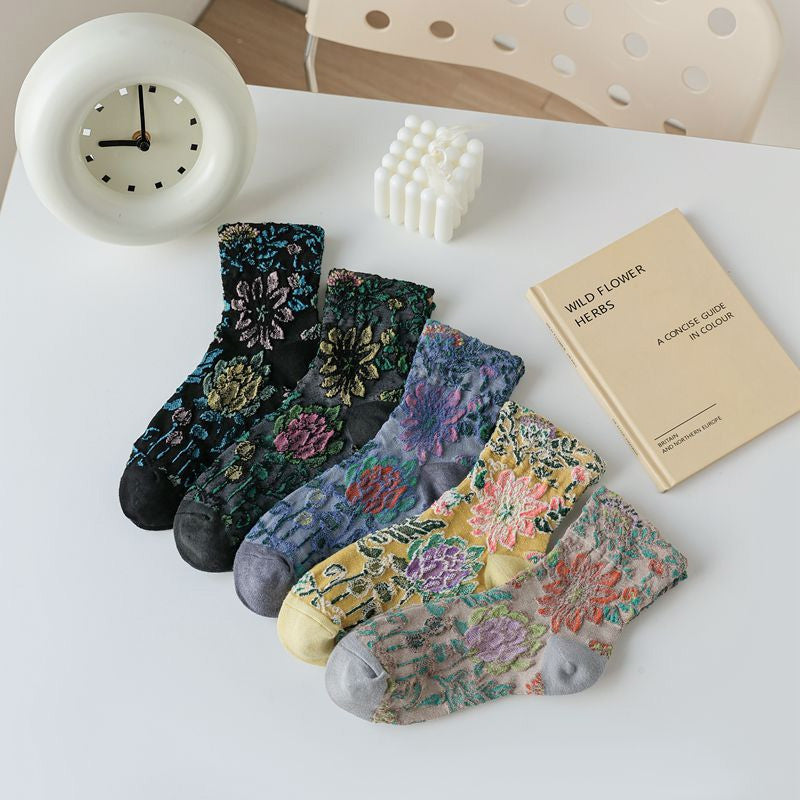Vintage Blumen-Jacquard-Socken