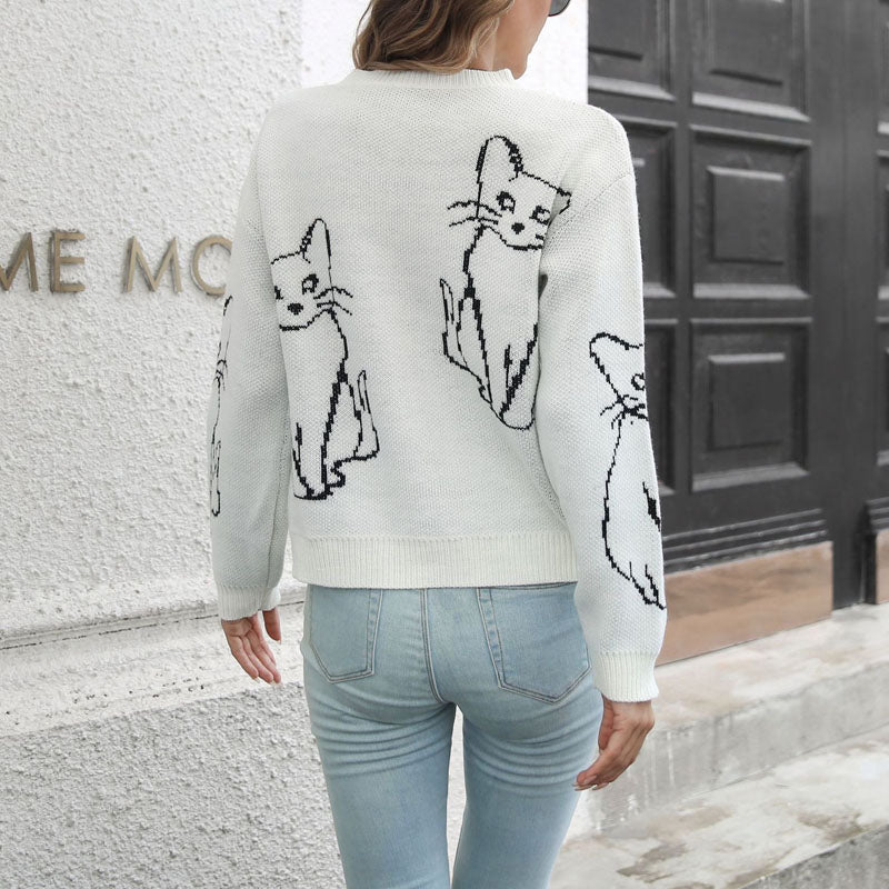 Suéter De Punto Con Estampado De Gatos
