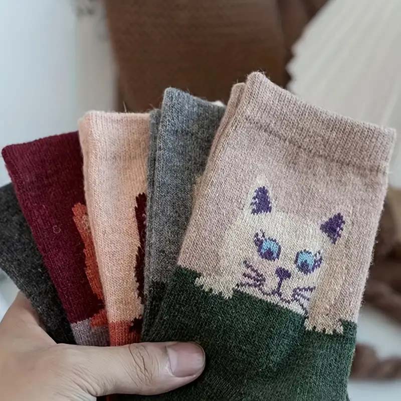 Packung Mit 5 Paar Socken Mit Katzenmuster