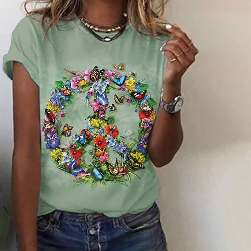 T-Shirt À Imprimé Papillon Et Fleuri