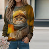 Lässiges Sweatshirt Mit Katzen-Print