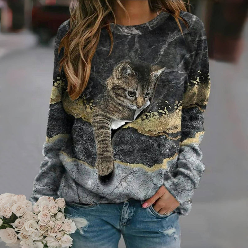 Sudadera Vintage Con Estampado De Gato