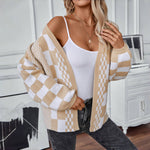 Cardigan Casual Lavorato A Maglia Scozzese