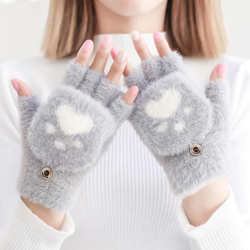 Warme handschoenen met kattenpootafdruk