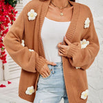 Lässige Strickjacke Mit 3D-Blume Verziert