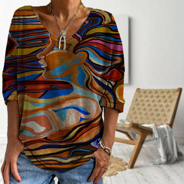 Värillinen abstrakti tulostettu t-paita