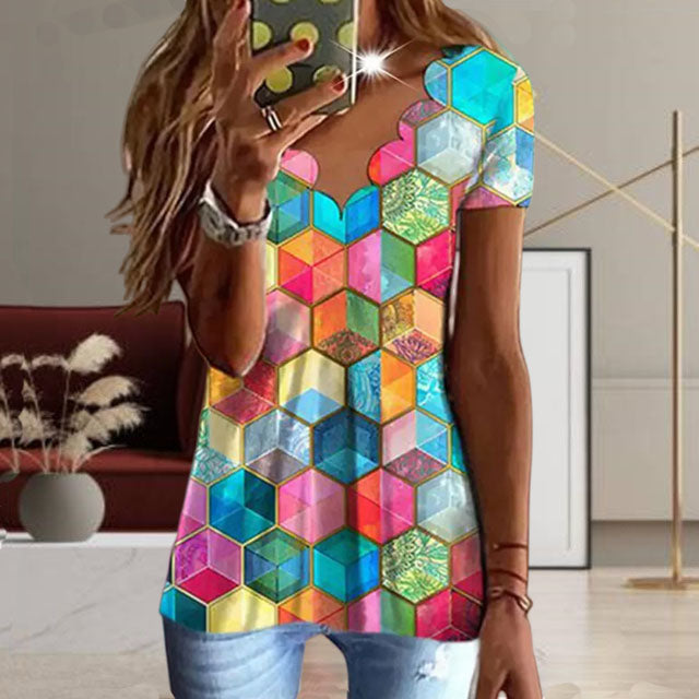 Värillinen geometrinen tulostus-t-paita