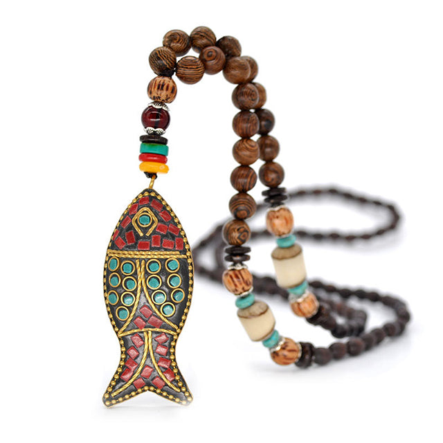 Vintage Halskette Mit Ethnischem Anhänger