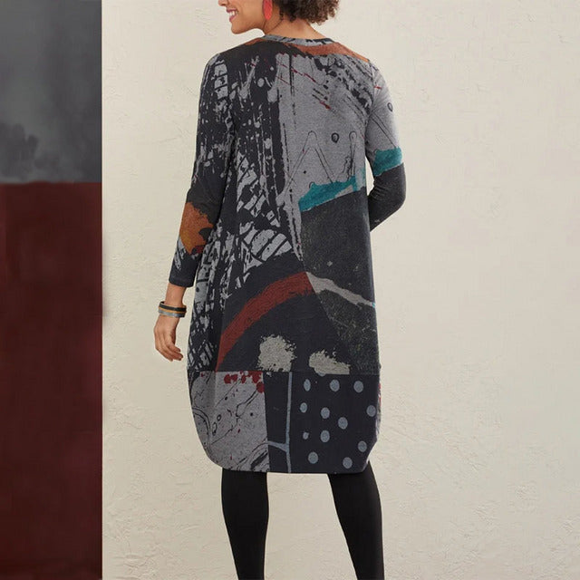 Vintage-Kleid Mit Abstraktem Print