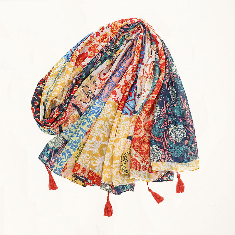 Vintage Sjaal Met Etnische Kwastjes