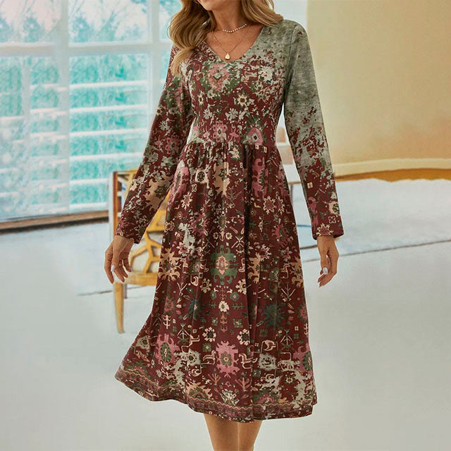 Vintage etninen tyyli painettu mekko