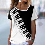 T-Shirt A Contrasto Con Elementi Musicali In Bianco E Nero
