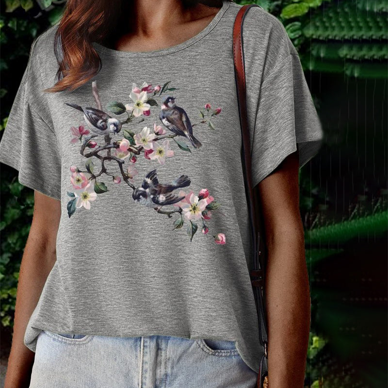 【100% Coton】T-Shirt À Motif Floral Et Animalier