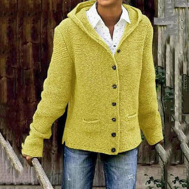 Ellerne Manteaux Jaune / S Cardigan Tricoté À Capuche Décontracté