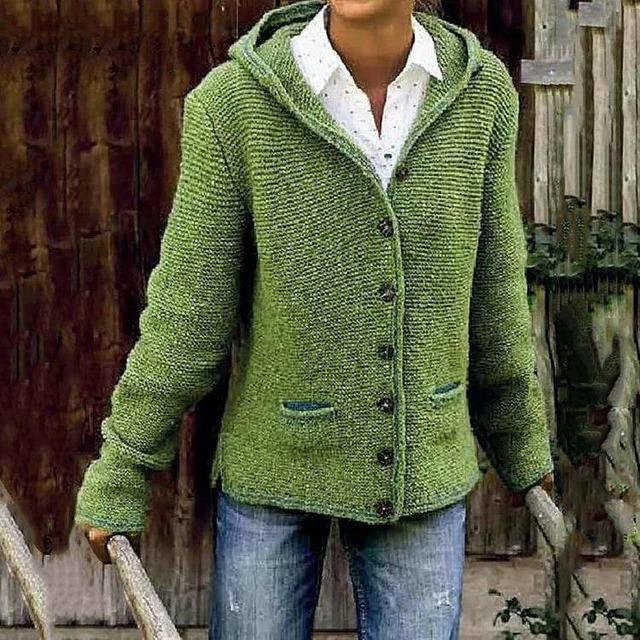 Ellerne Manteaux Vert / S Cardigan Tricoté À Capuche Décontracté