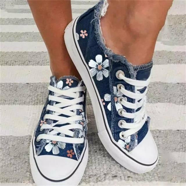 Zapatos Bajos De Lona Con Estampado Floral
